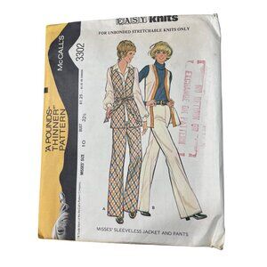 70s McCalls 3302 Misses Sleeveless Jacket Pants Pattern Size 10 DIY Sewing CUT